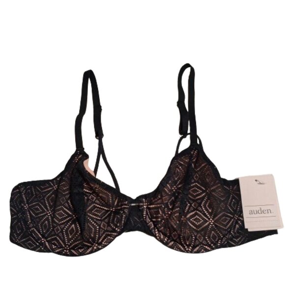 Women's Auden Black Unlined Demi Coverage Underwire Lace Bra   34B NWT - Picture 1 of 7